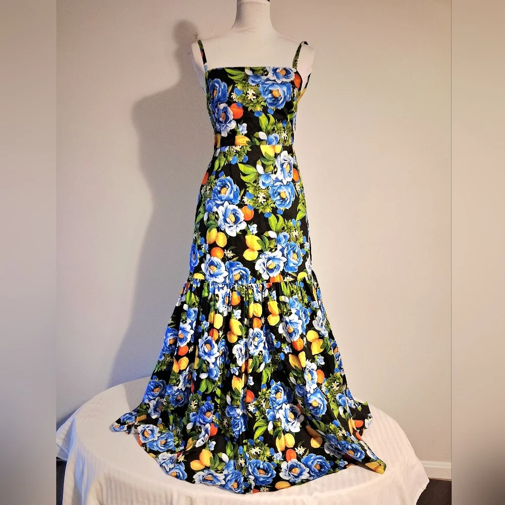 Borgo De Nor Floral And Lemon Maxi Dress UK Size 14 US Size 10 - Picture 3 of 15